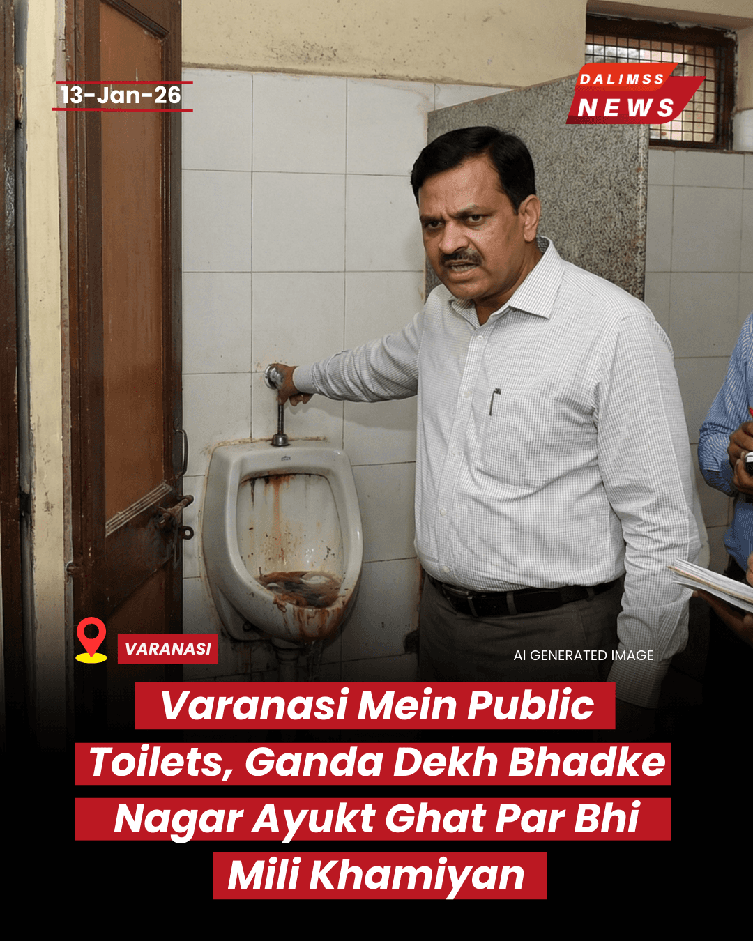 Varanasi Commissioner Issues Stern Warning After Filthy Condition Found at Public Toilet.