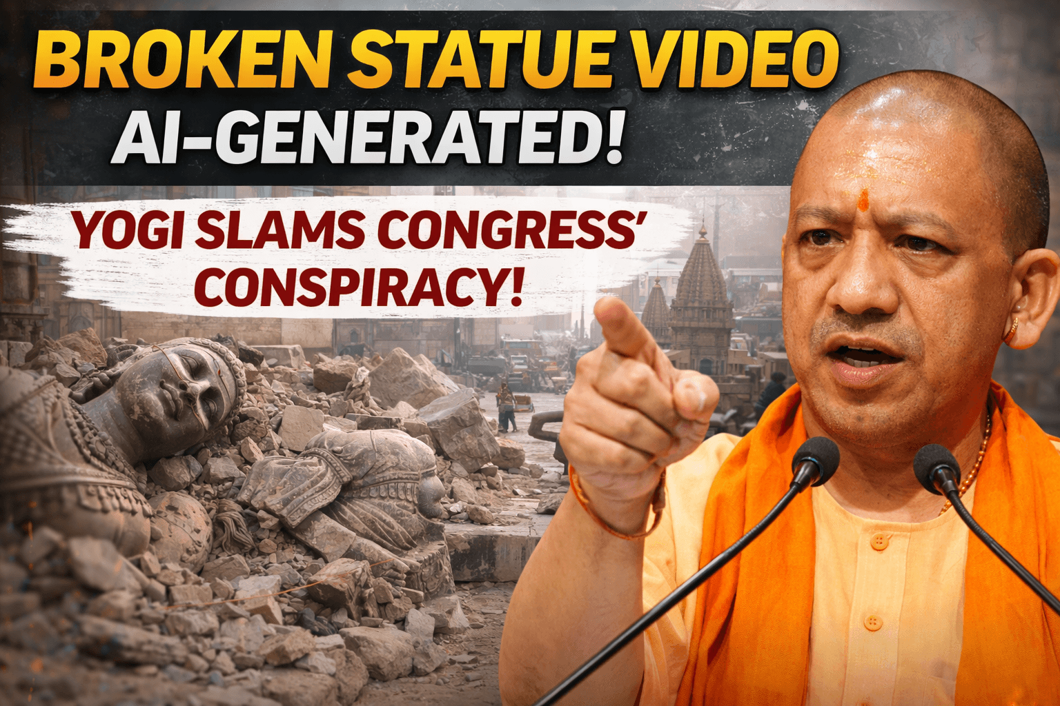 CM Yogi Adityanath Claims 'Broken Statue' Video Is AI-Generated; Blames Congress For Conspiracy