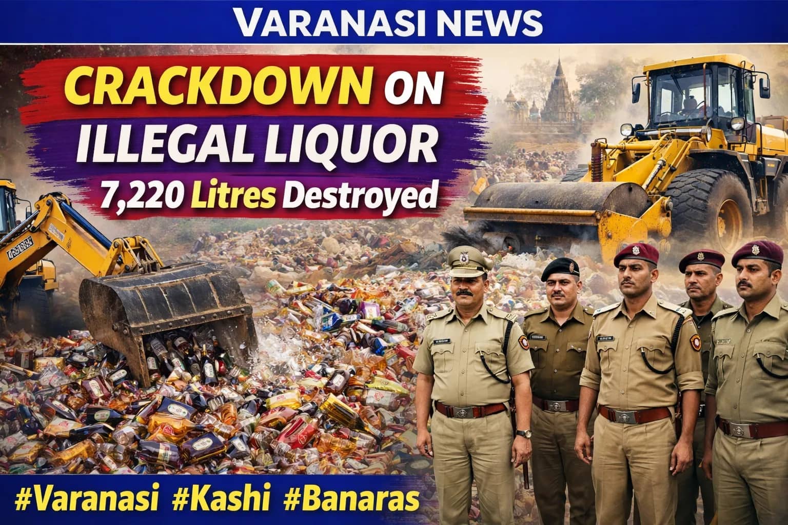 Varanasi Police Destroy 7,220 Litres of Illicit Liquor Near Latuveer Temple