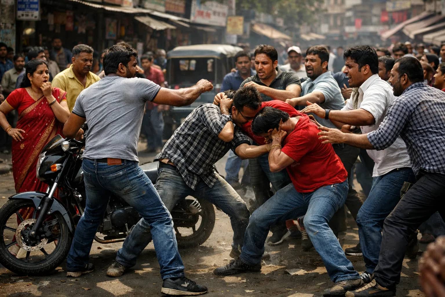 Roadside Argument Turns Violent: Crowd Intervenes After Man Attacks Two During Street Clash