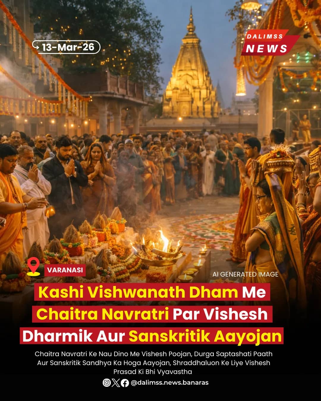 Kashi Vishwanath Dham to Host Grand Chaitra Navratri Celebrations with Daily Rituals and Cultural Events