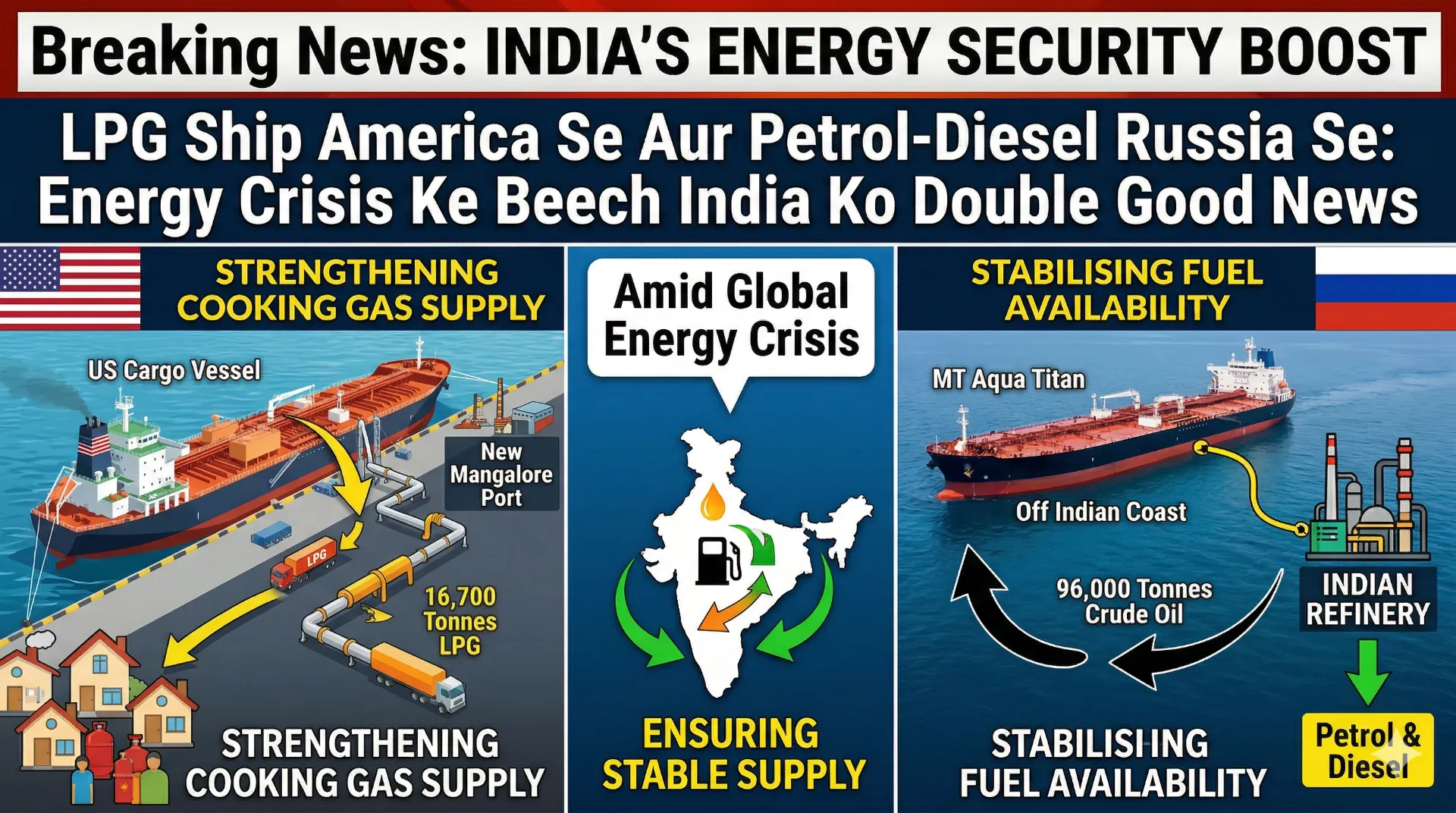 LPG Ship America Se Aur Petrol-Diesel Russia Se: Energy Crisis Ke Beech India Ko Double Good News