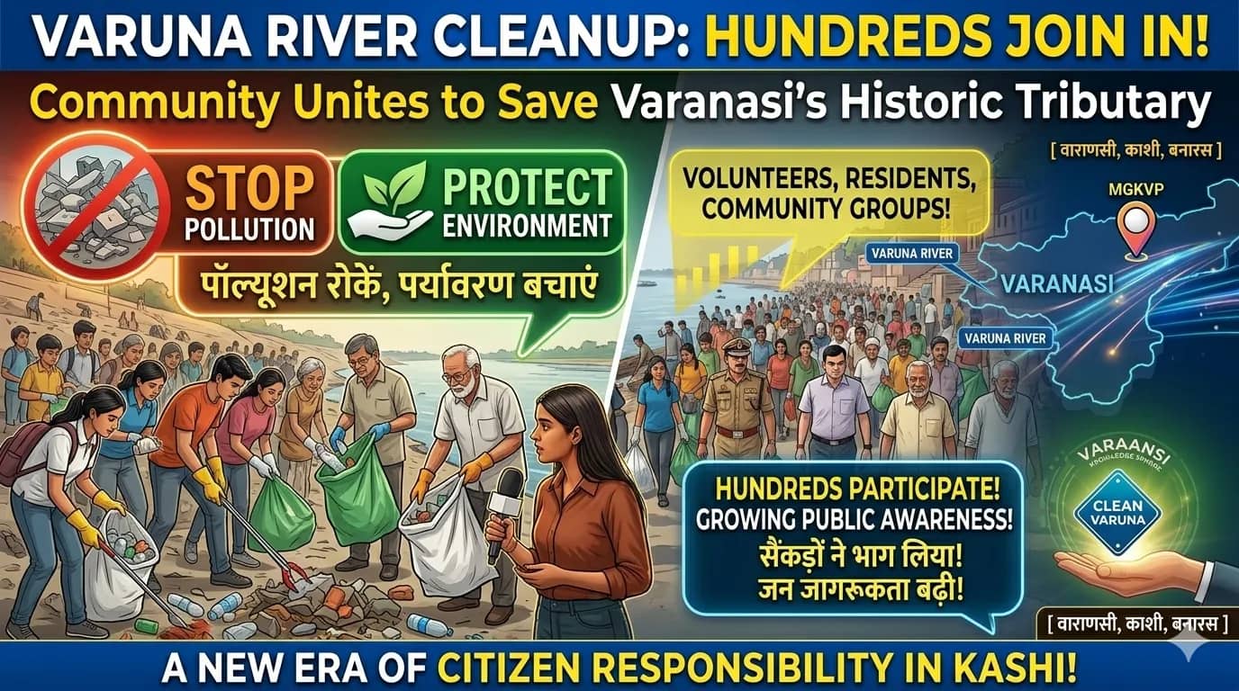 Hundreds Join Cleanliness Drive Along Varuna River in Varanasi, Citizens Call for Stronger Action Against Pollution