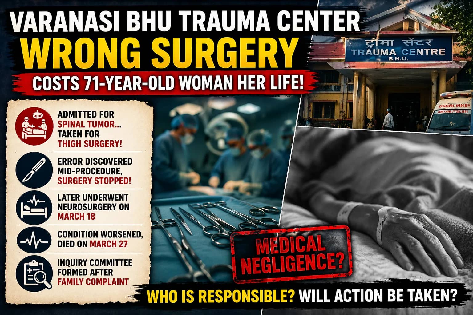 Varanasi BHU Trauma Center Case: Wrong Surgery on 71-Year-Old Woman Sparks Medical Negligence Probe