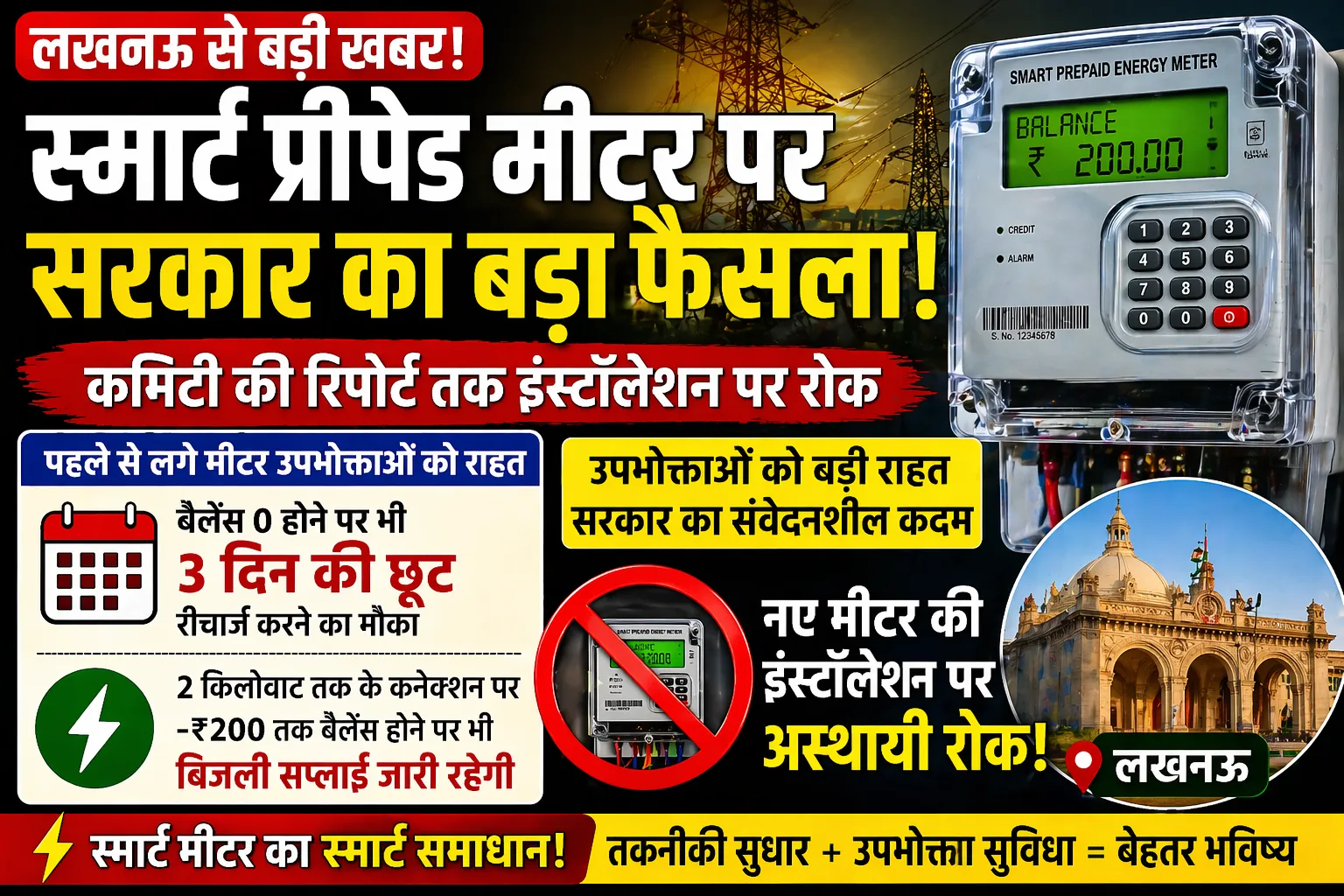 UP Govt Halts Smart Prepaid Meter Installation, Announces 3-Day Grace Period for Consumers