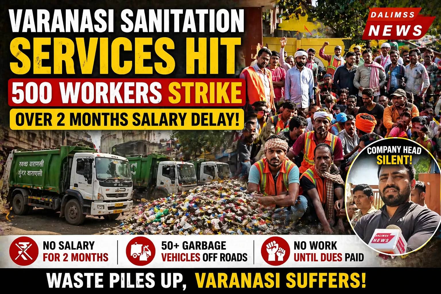 Varanasi Sanitation Hit as 500 Workers Strike Over Unpaid Wages