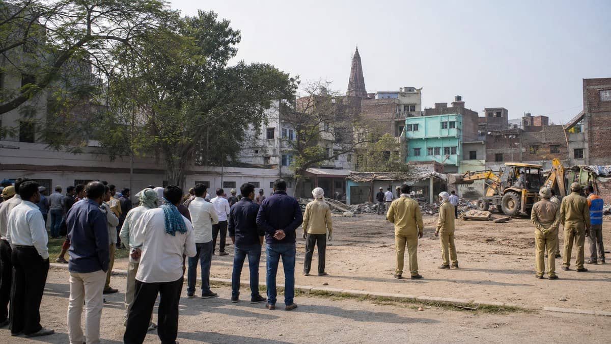 Baghel community members gathered during a civic protest in Varanasi