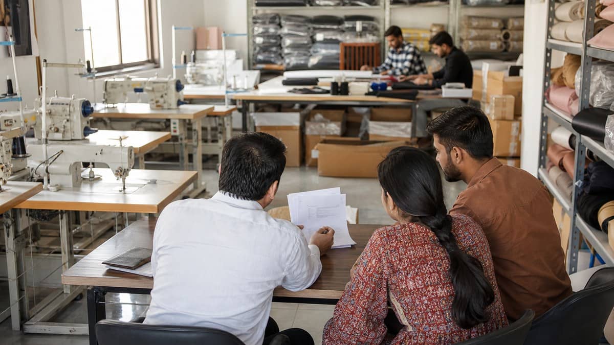 Residents reviewing documents at a public service desk in Varanasi