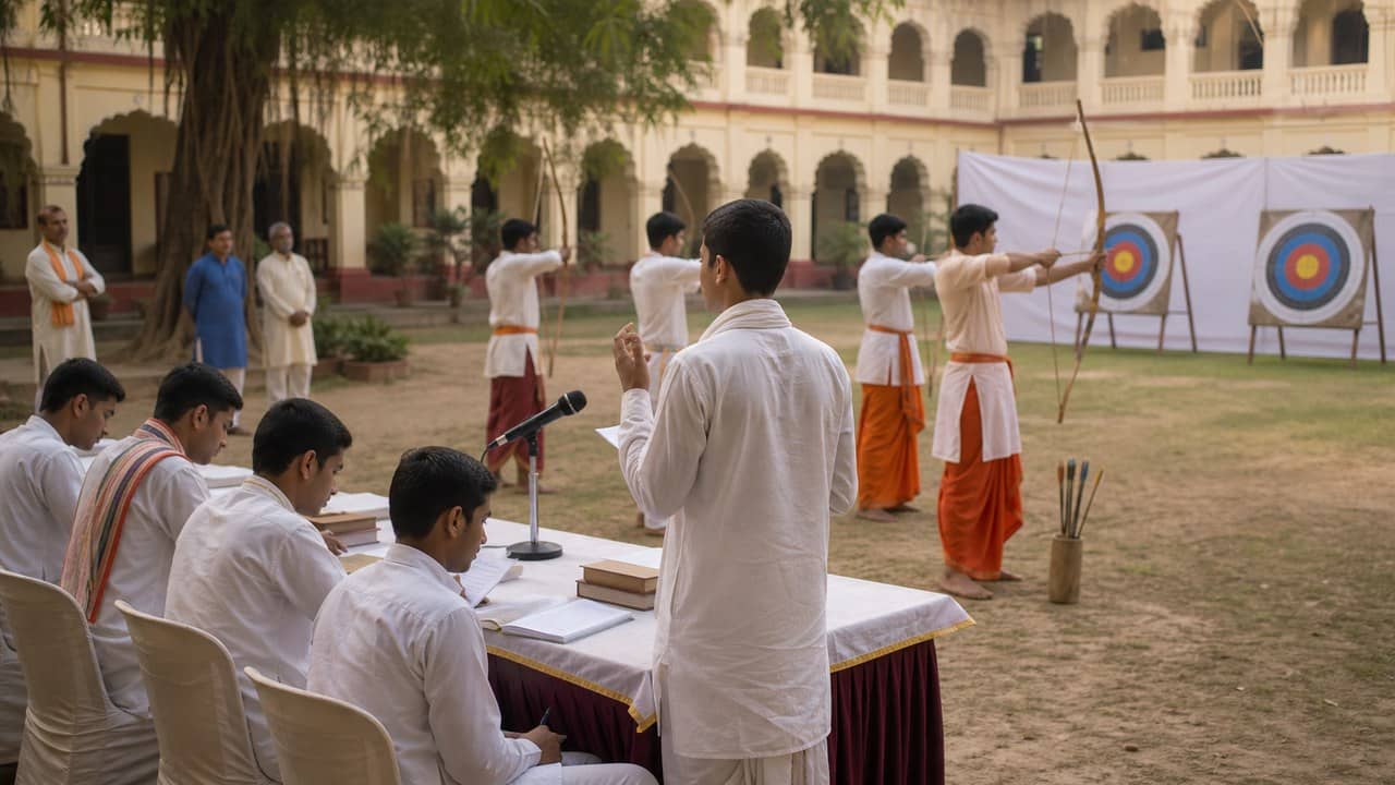 Students taking part in traditional and academic competitions at Sampurnanand Sanskrit University