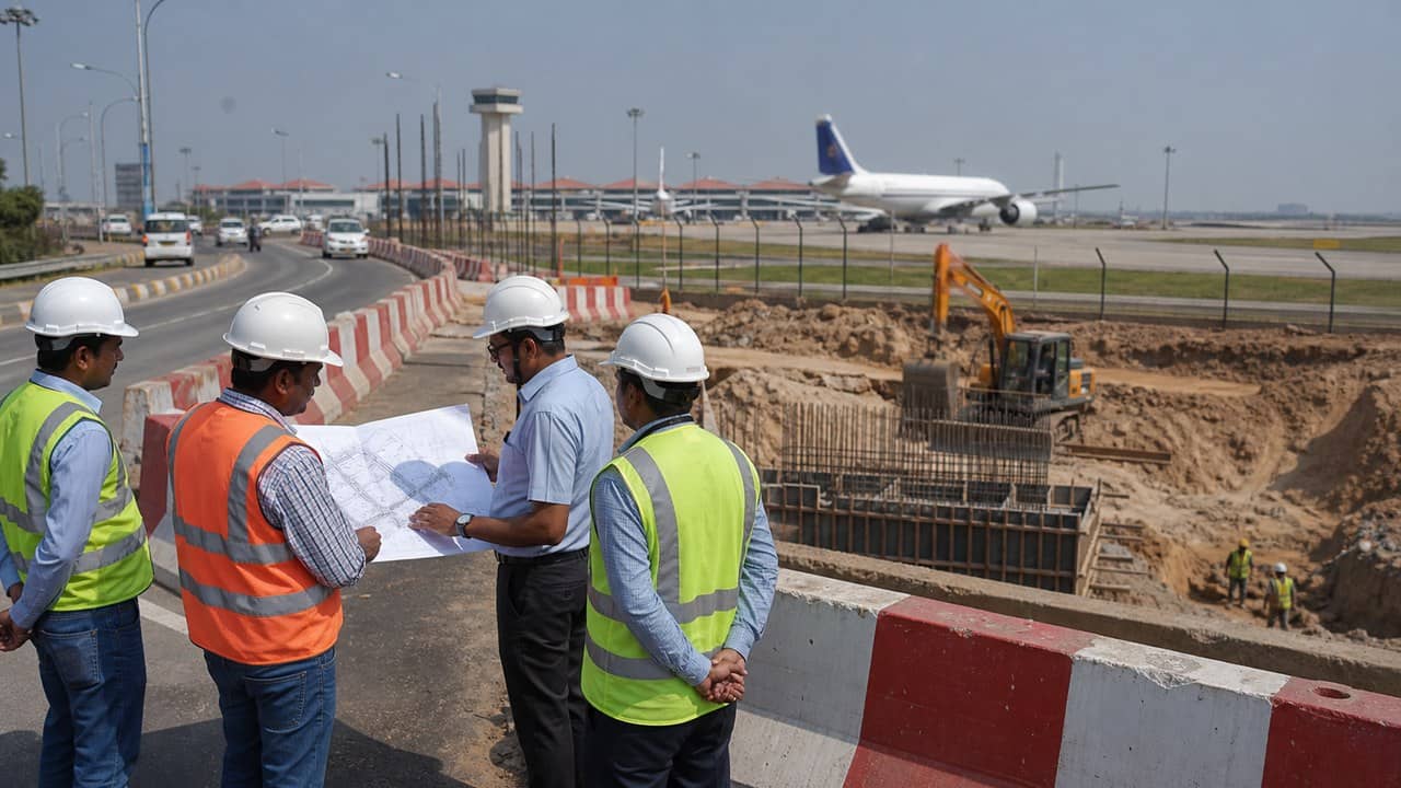 Land-clearance work beside the perimeter of Varanasi airport near Babatpur