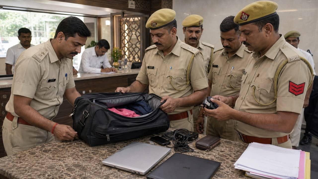 Police recovering a stolen tourist bag and electronic items in Varanasi