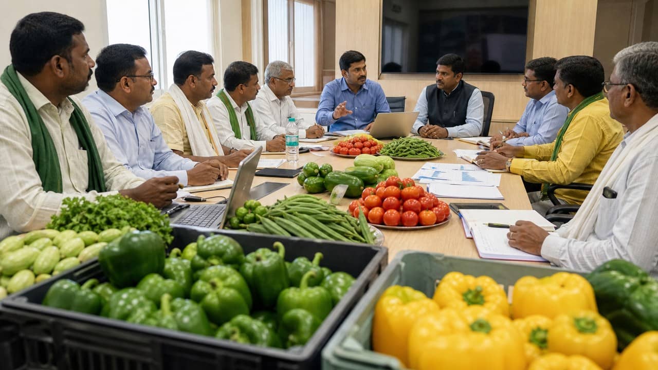 Farmers, exporters and scientists discussing vegetable export planning at ICAR-IIVR Varanasi