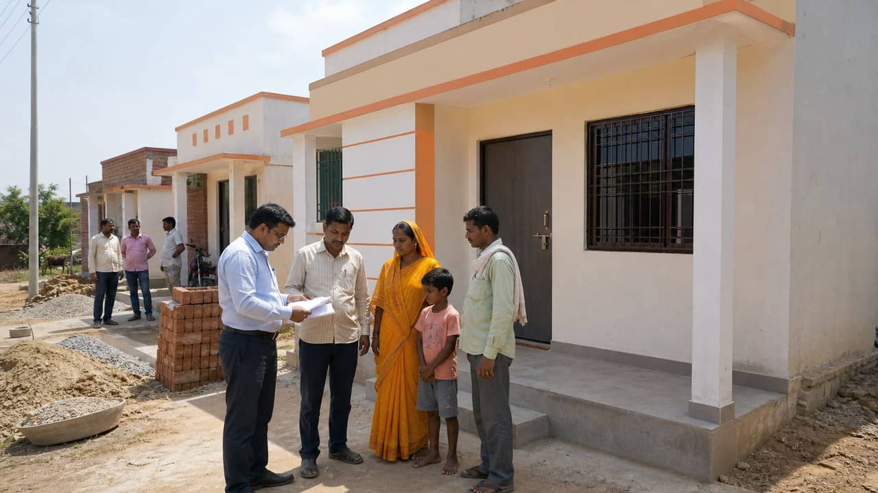 Eligible families receiving housing scheme documents in Varanasi district
