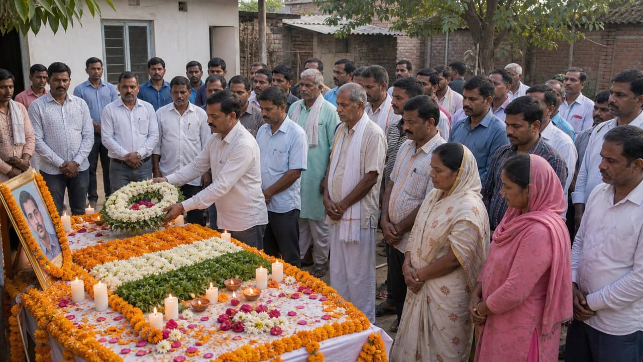 Villagers paying floral tribute to Kargil martyr Ishtiyaq Khan in Bakhnpura