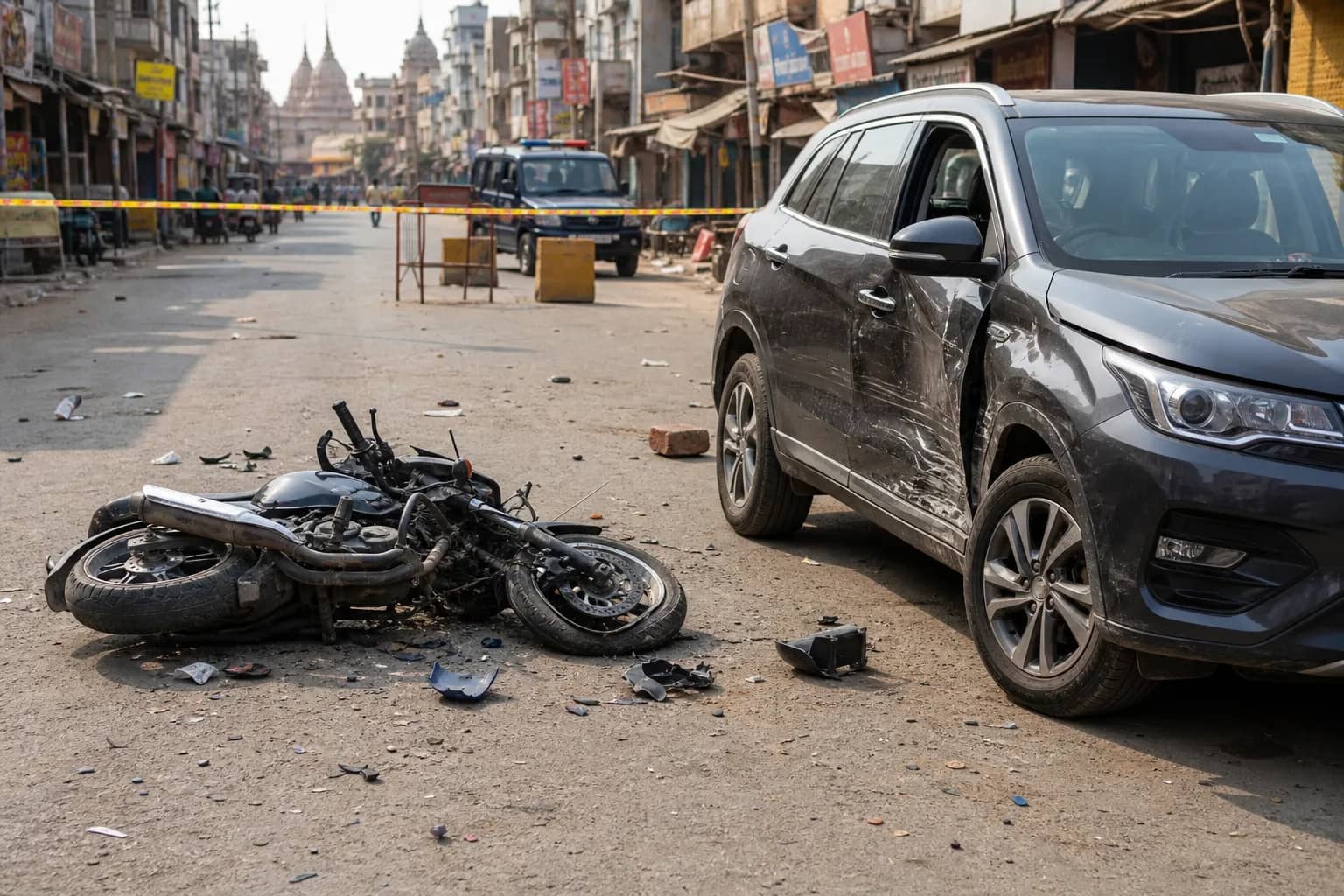 Three Injured as SUV Hits Motorcycle and Pedestrians in Sigra