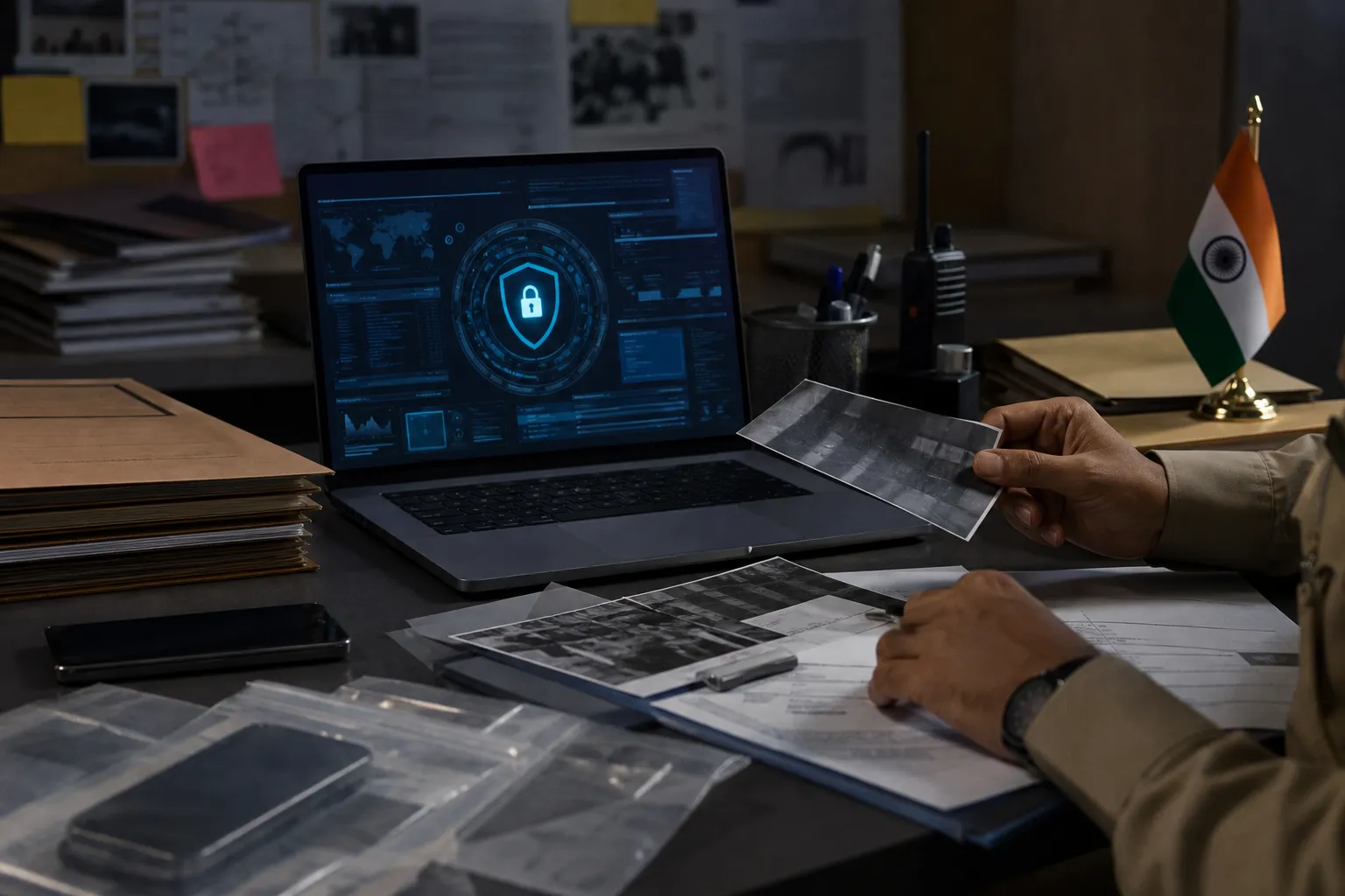 Representative cybercrime investigation desk with no identifying details
