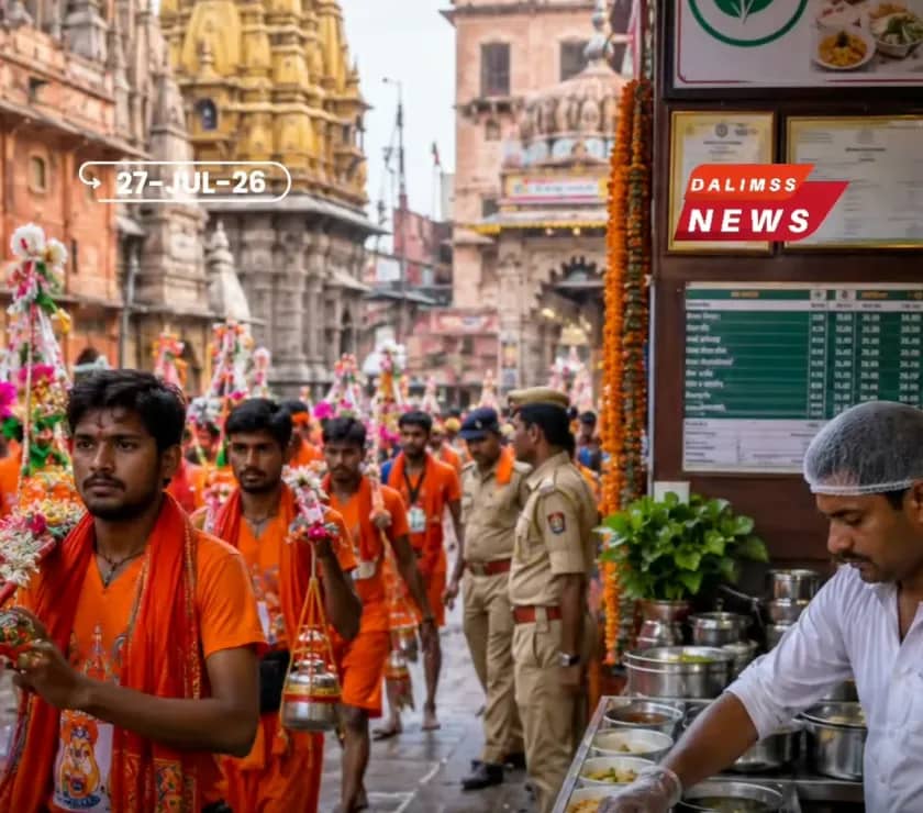 FSDA officers inspecting food stalls and checking rate list compliance along Kanwar routes in Varanasi