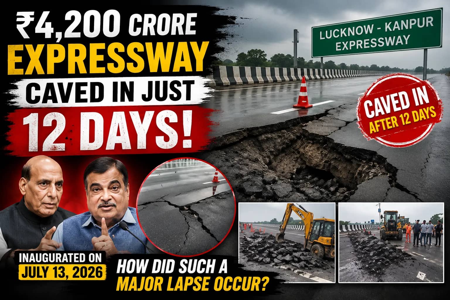 Lucknow–Kanpur Expressway Section Caves In Just 12 Days After Inauguration