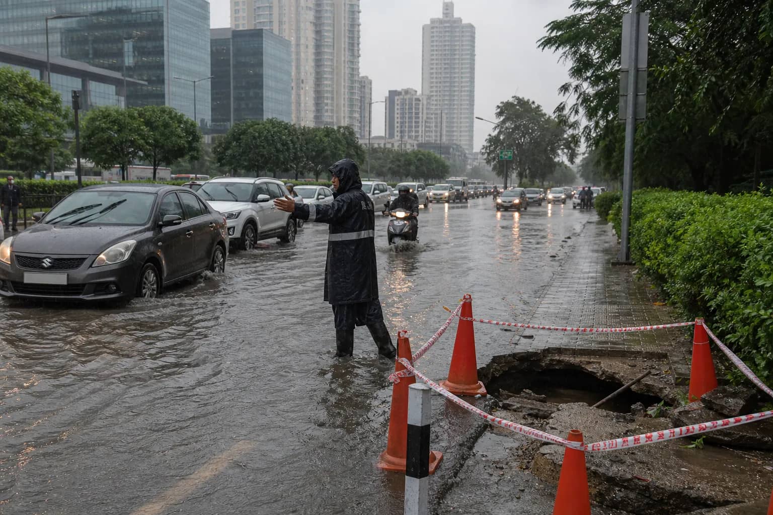 Gurugram Rain Triggers Gridlock, Waterlogging and Sixth Road Cave-In