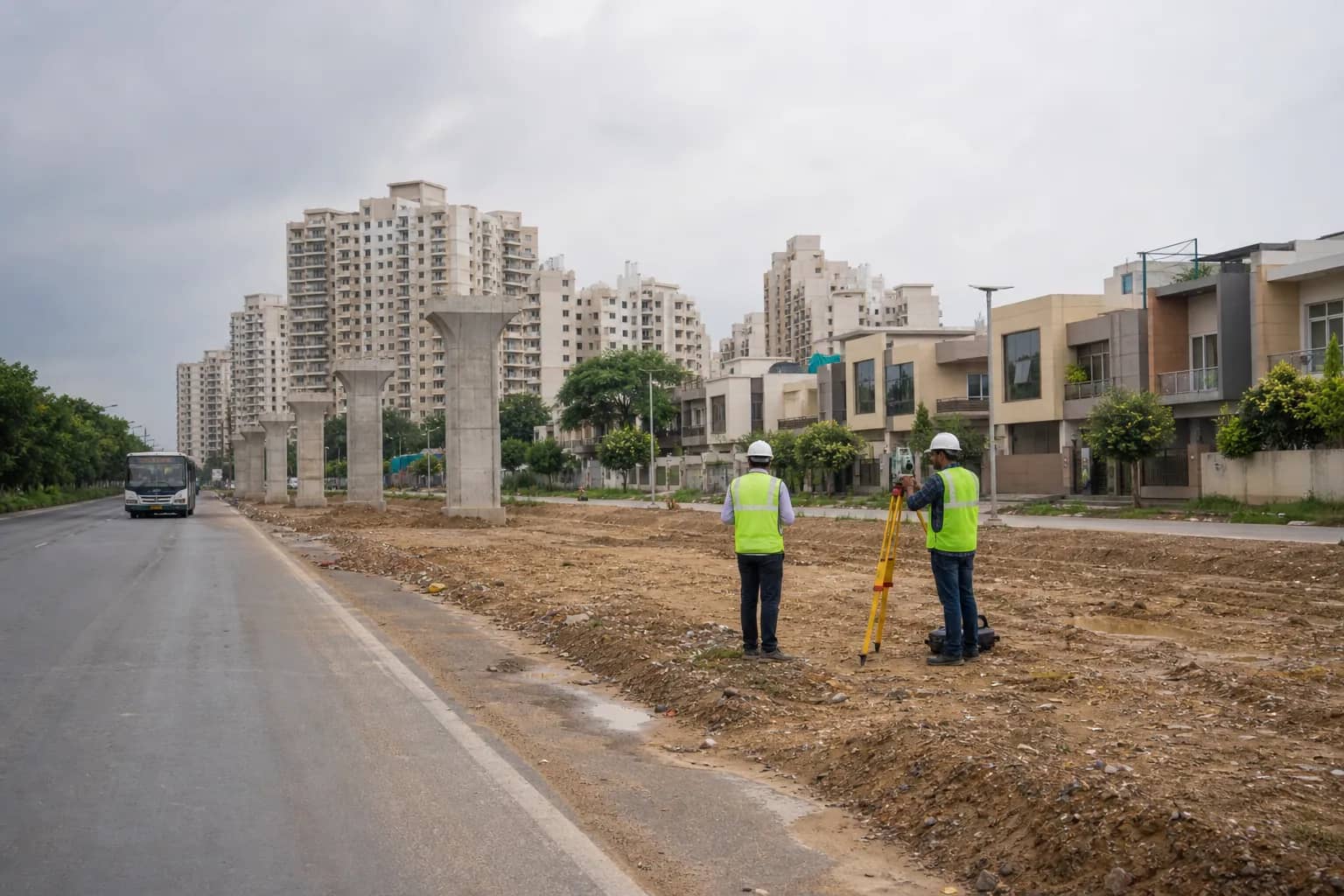 Proposed metro construction corridor beside a Gurugram residential district