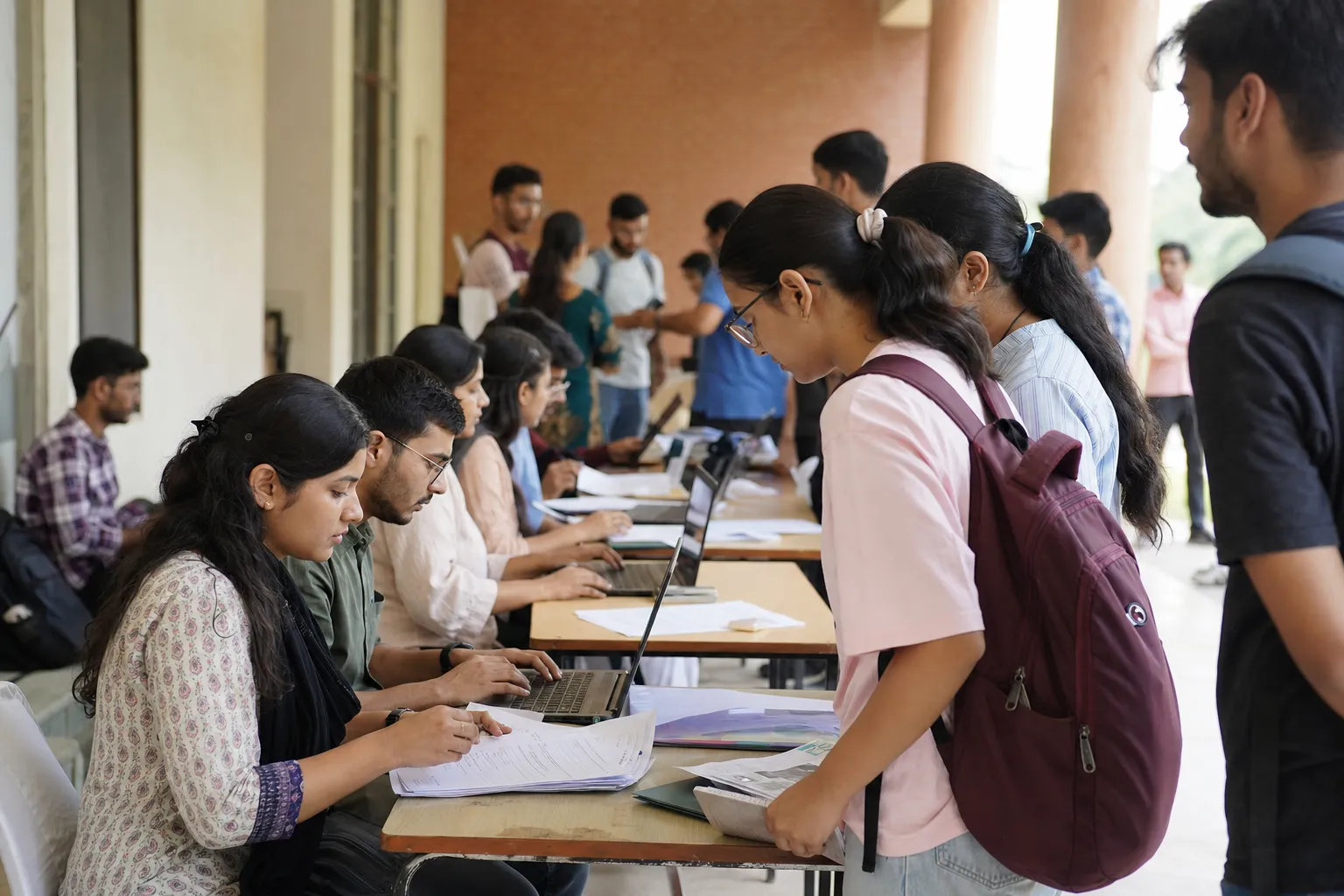 Students at an undergraduate admission help desk in Gurugram