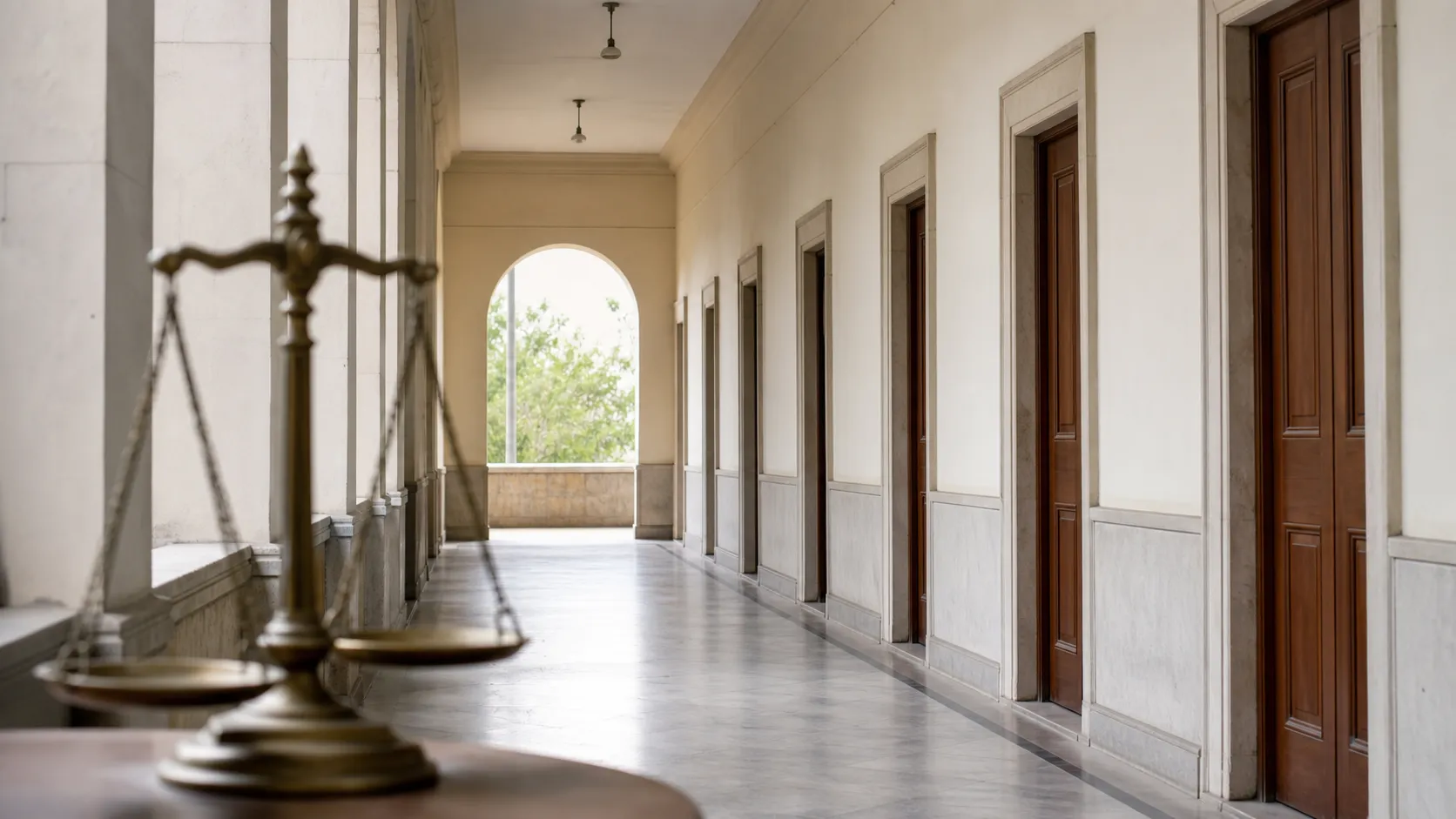Exterior corridor of a district court building in Varanasi with no people identifiable
