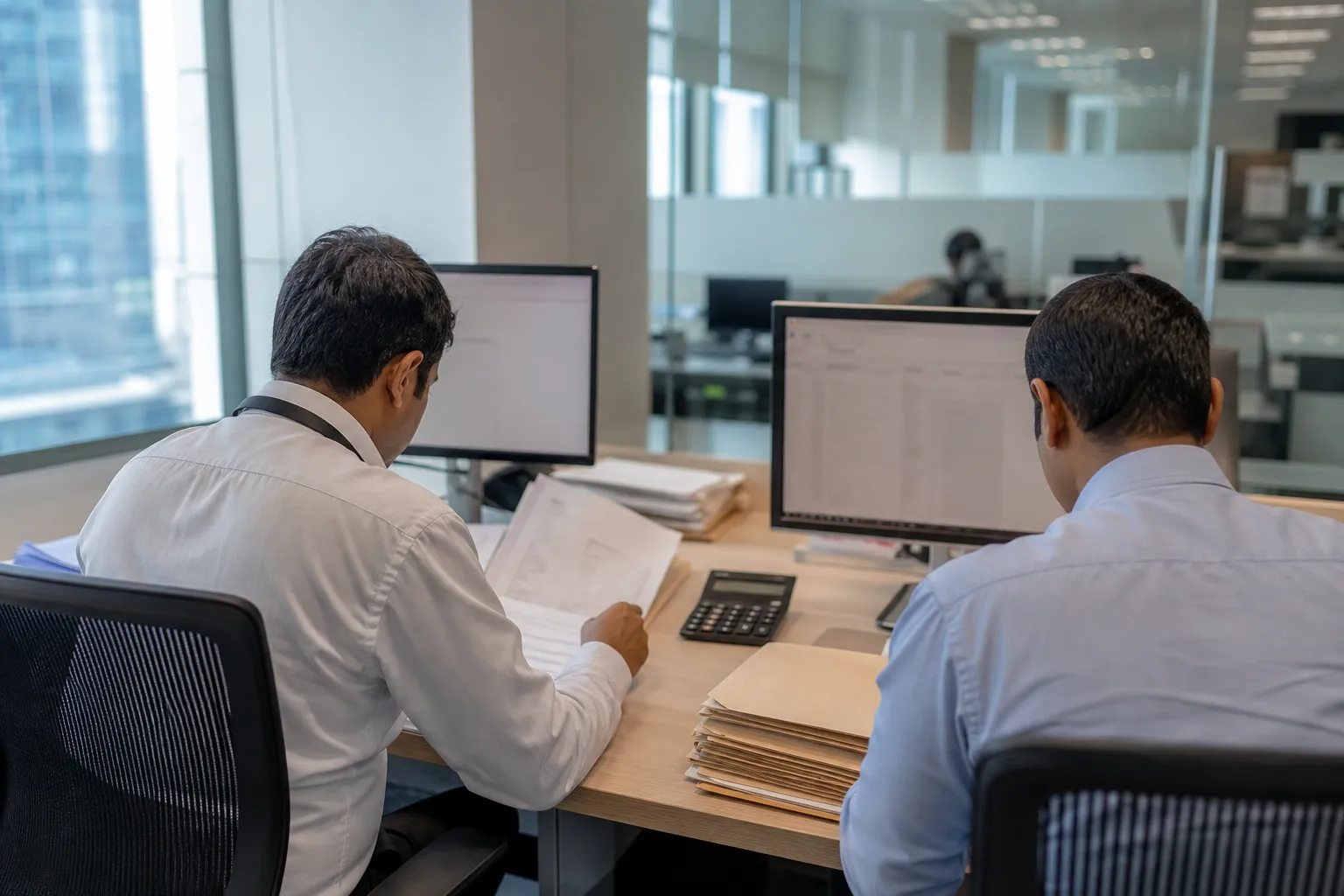 CGST investigators examining invoice files in a Gurugram office