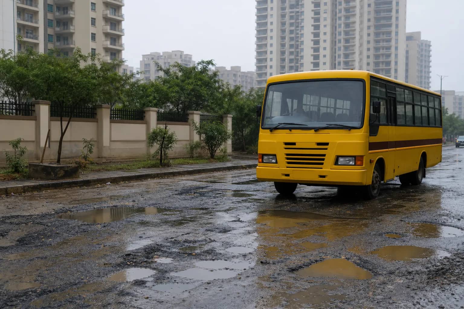 Sector 79 School Road Potholes Raise Safety Alarm for 3,000 Students