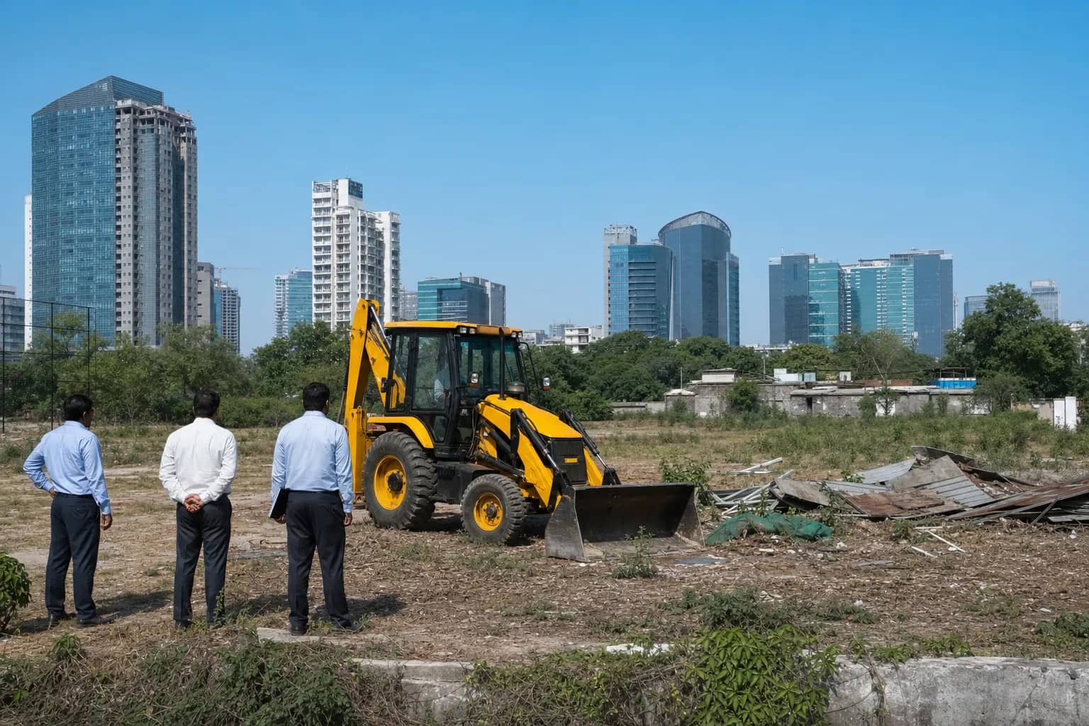 Civic enforcement team clearing debris from government land in Sector 42 Gurugram