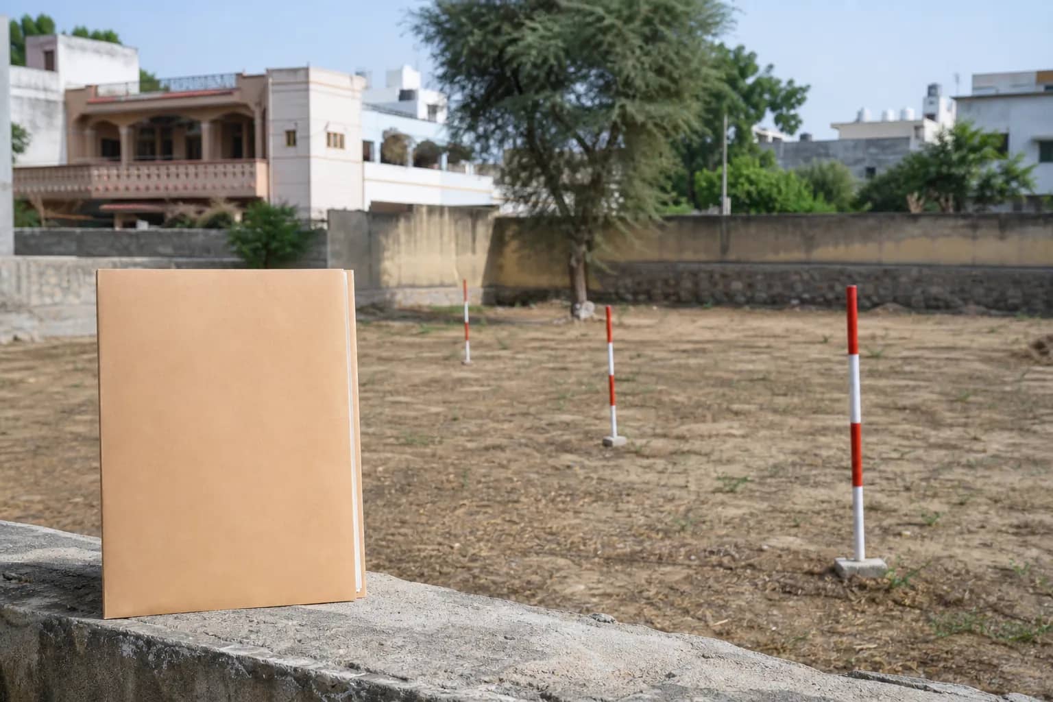 Boundary wall and court file representing a Gurugram acquired-land dispute