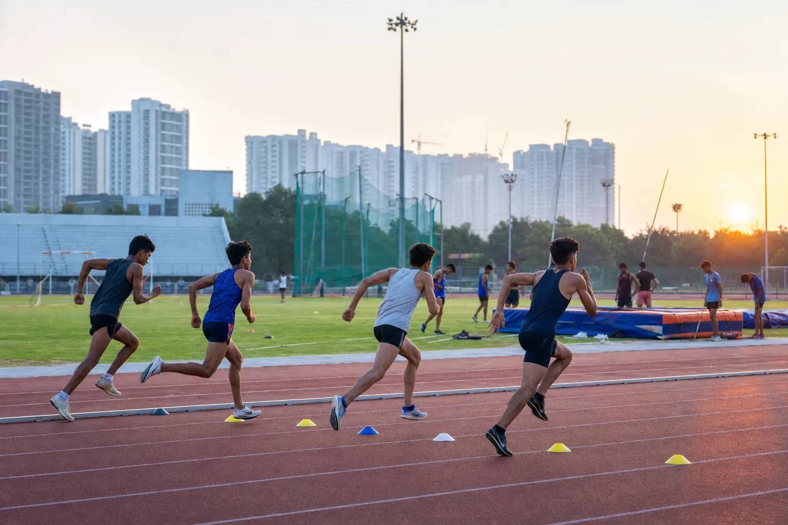 Young athletes training on a running track in Gurugram