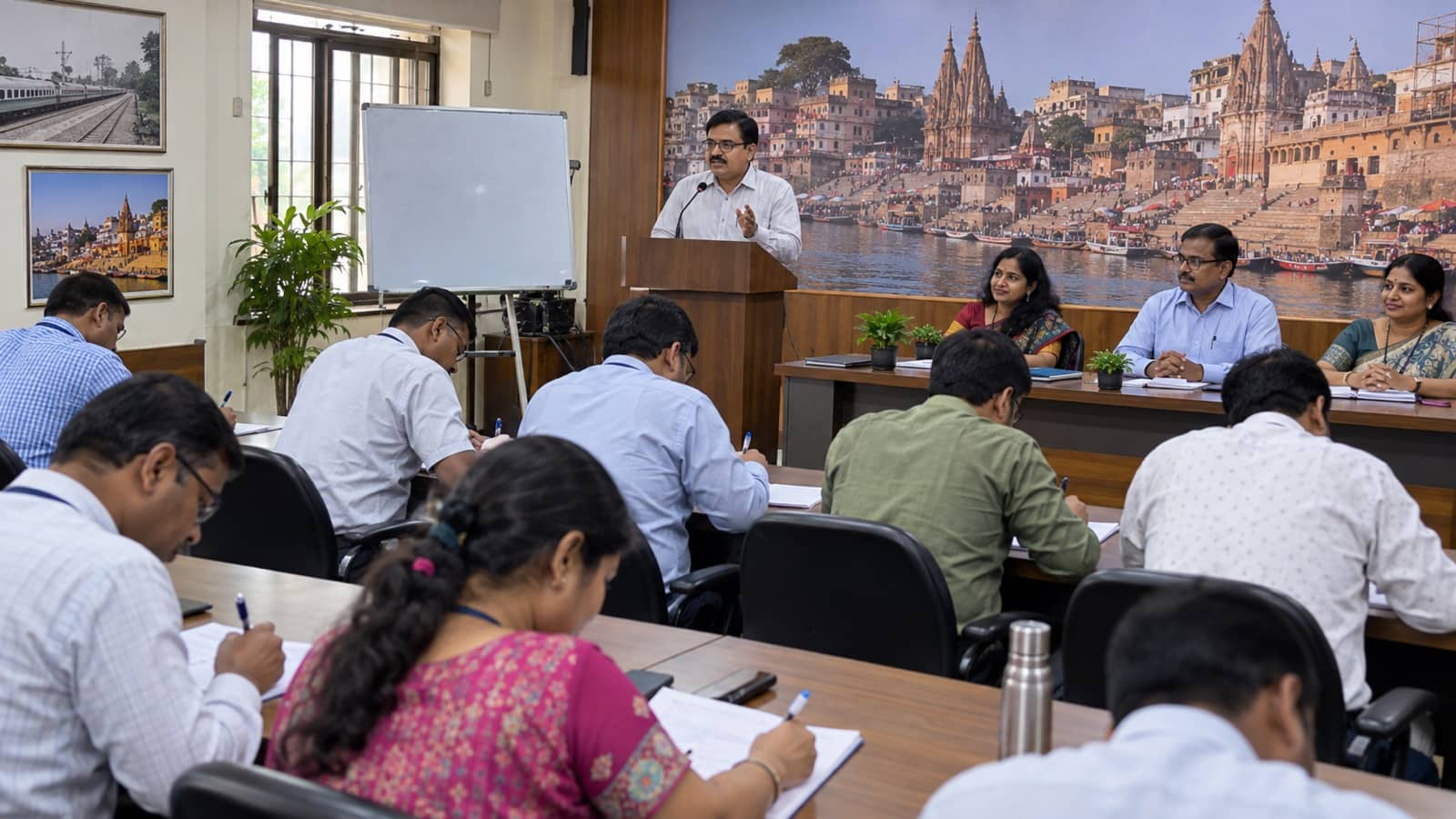 Railway employees attending a Hindi language programme in Varanasi