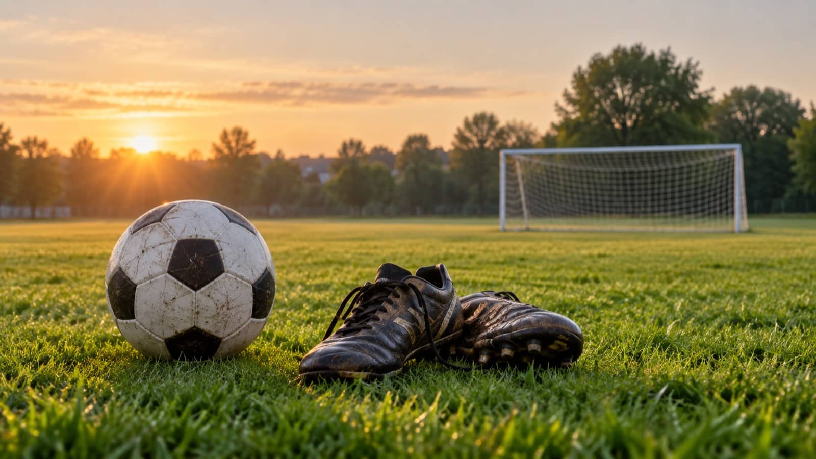 Representative image of an unbranded football and boots on an empty playing field