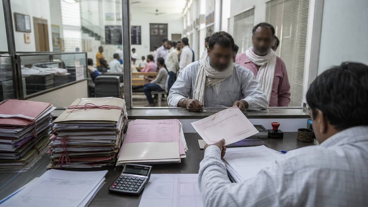 Property-tax assessment files and a public counter at a municipal office