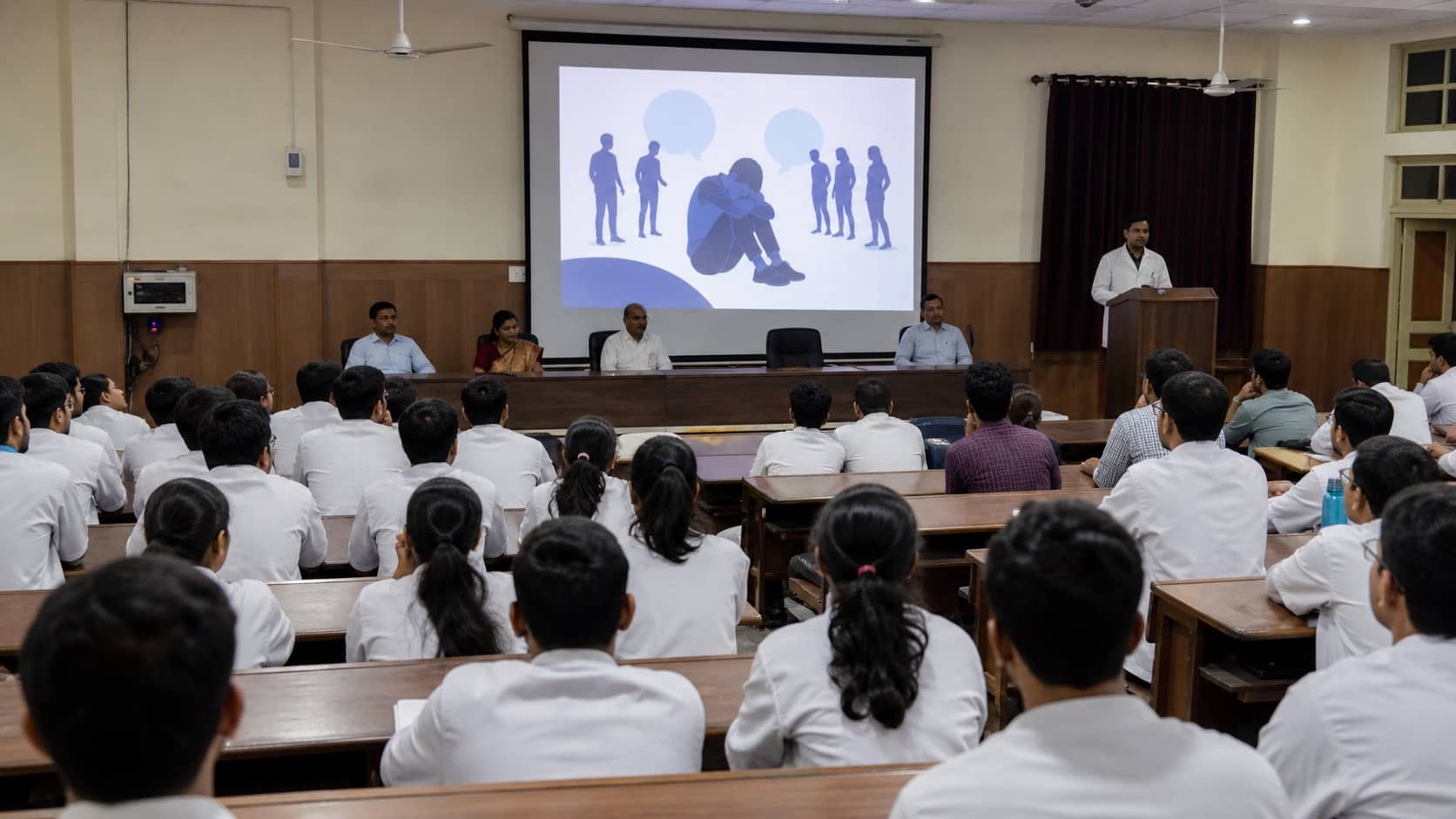 Medical students attending an anti-ragging awareness session inside IMS-BHU in Varanasi