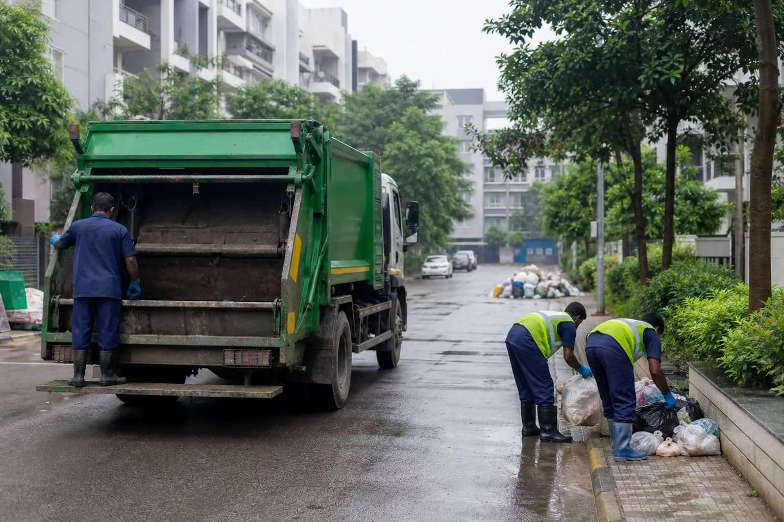 Municipal garbage collection vehicle working on a Gurugram neighbourhood road