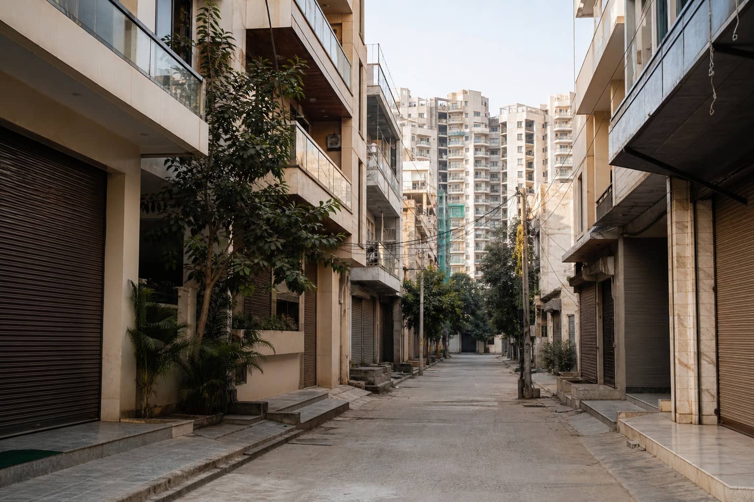 Multi-storey residential and commercial buildings in a Gurugram private colony under town planning scrutiny