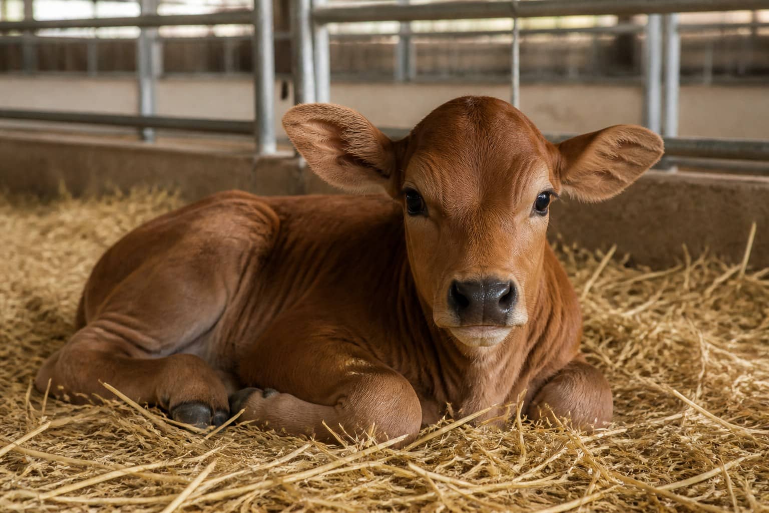 Illustrative veterinary campus calf and surrogate cow graphic with embryo-transfer motif