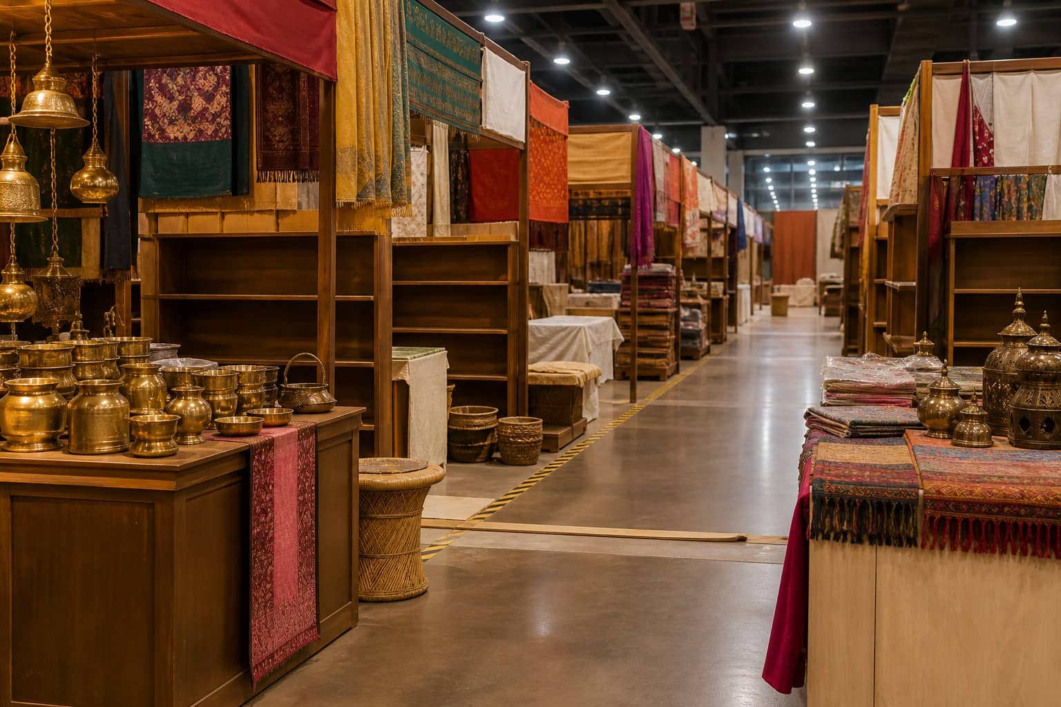 Illustrative craft-stall corridor with Pattachitra and handloom motifs under an Odisha Parab banner