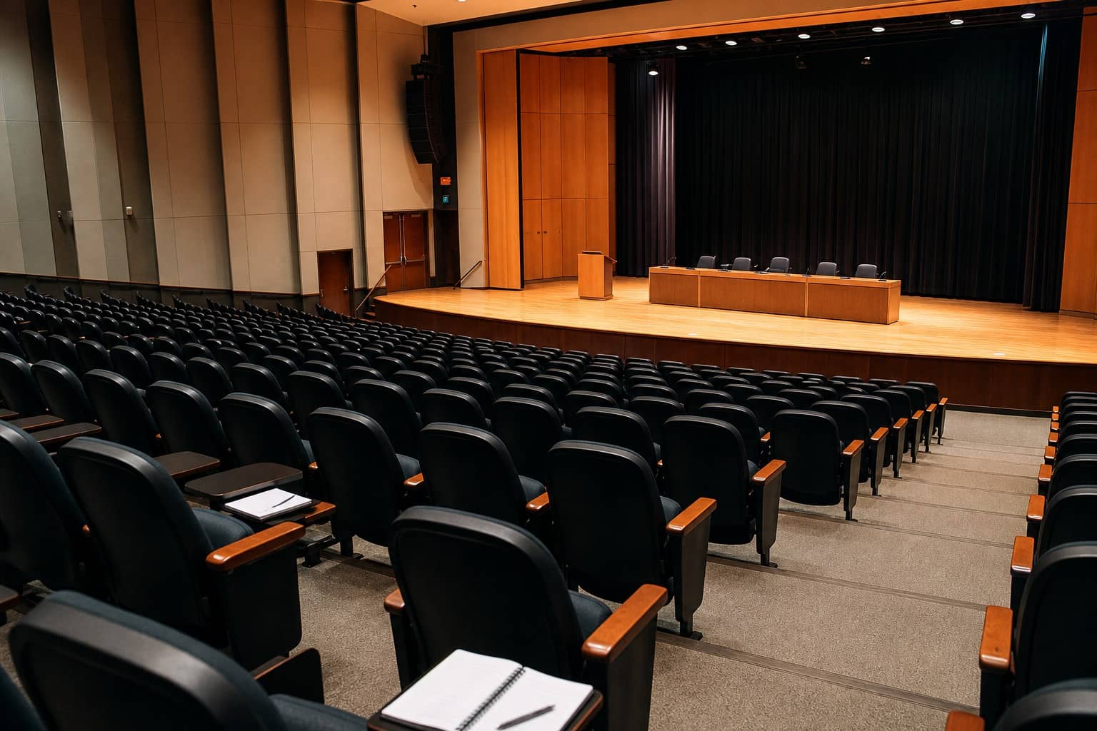 Startup summit stage and young participants at Gurugram University auditorium setting