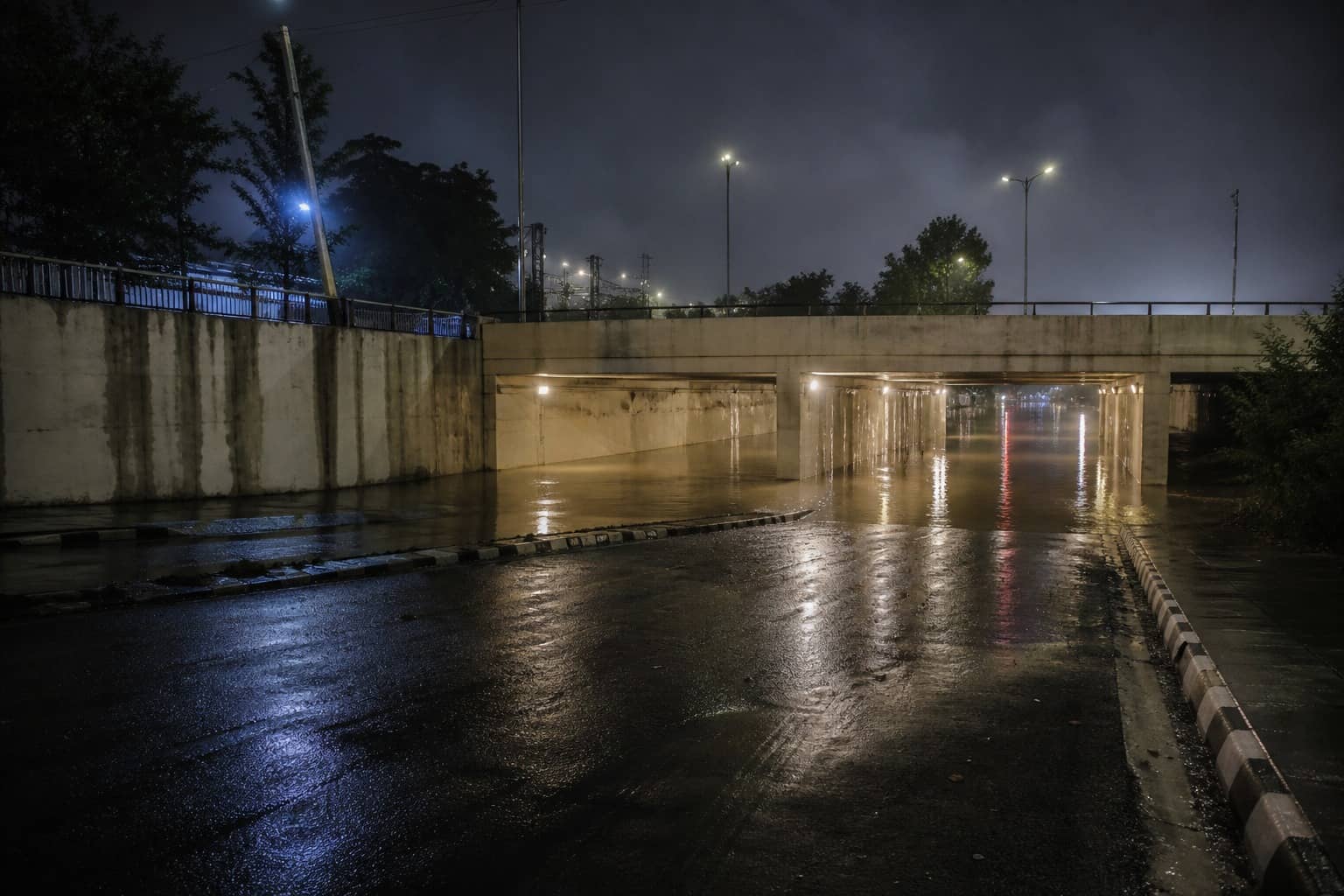 Waterlogged underpass and road stretch in Gurugram after monsoon rain