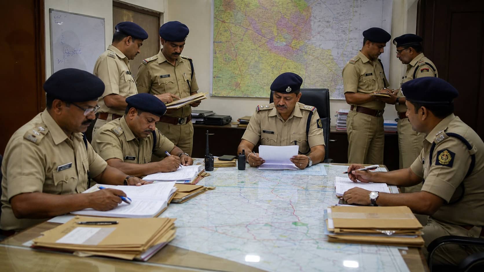 Police teams reviewing case files during a regional operation