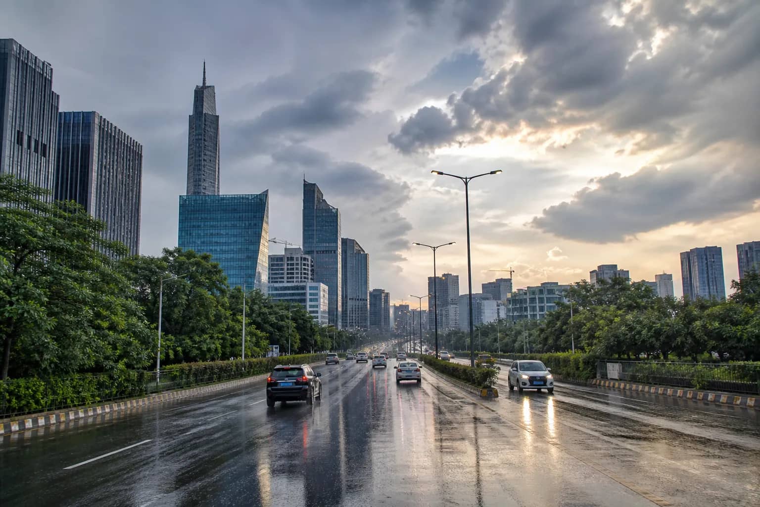 Monsoon clouds over Gurugram skyline after a light rain shower