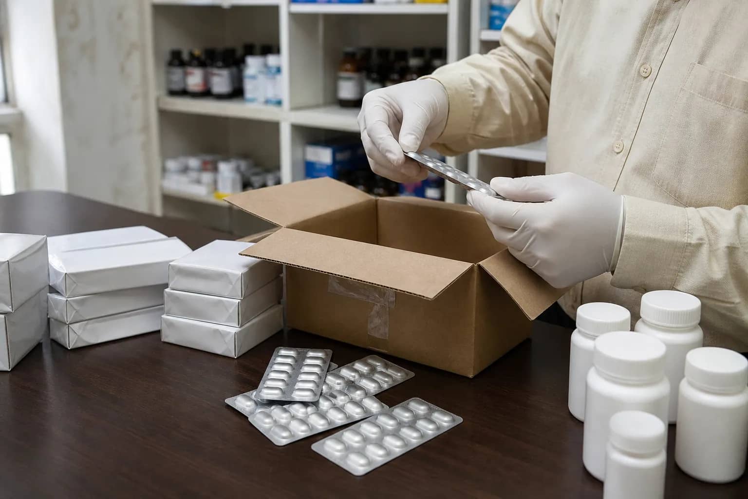 Sealed medicine box on a clinic inspection desk in Sohna
