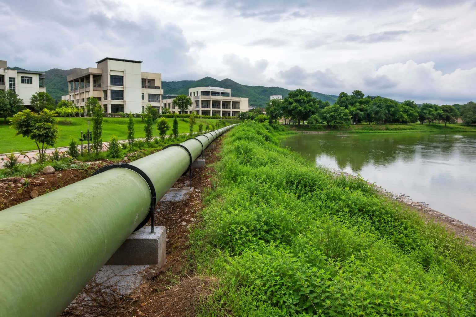 Treated-water pipeline beside green land near Bhondsi in Gurugram