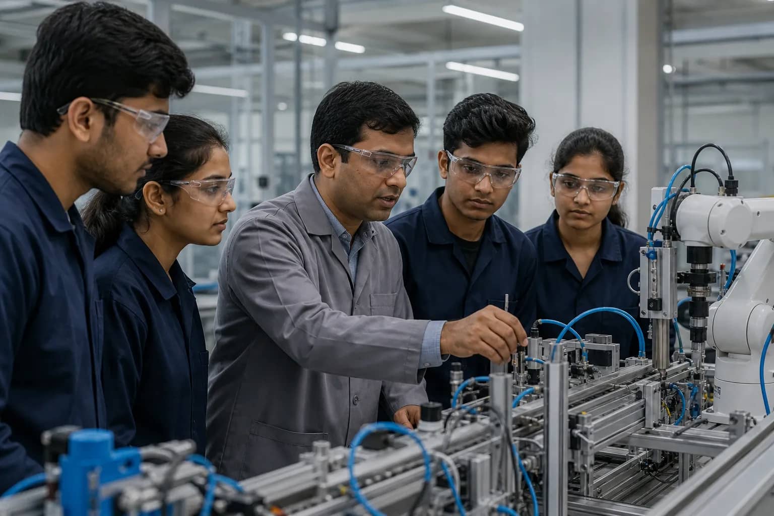 Final-year engineering students learning with an industry mentor