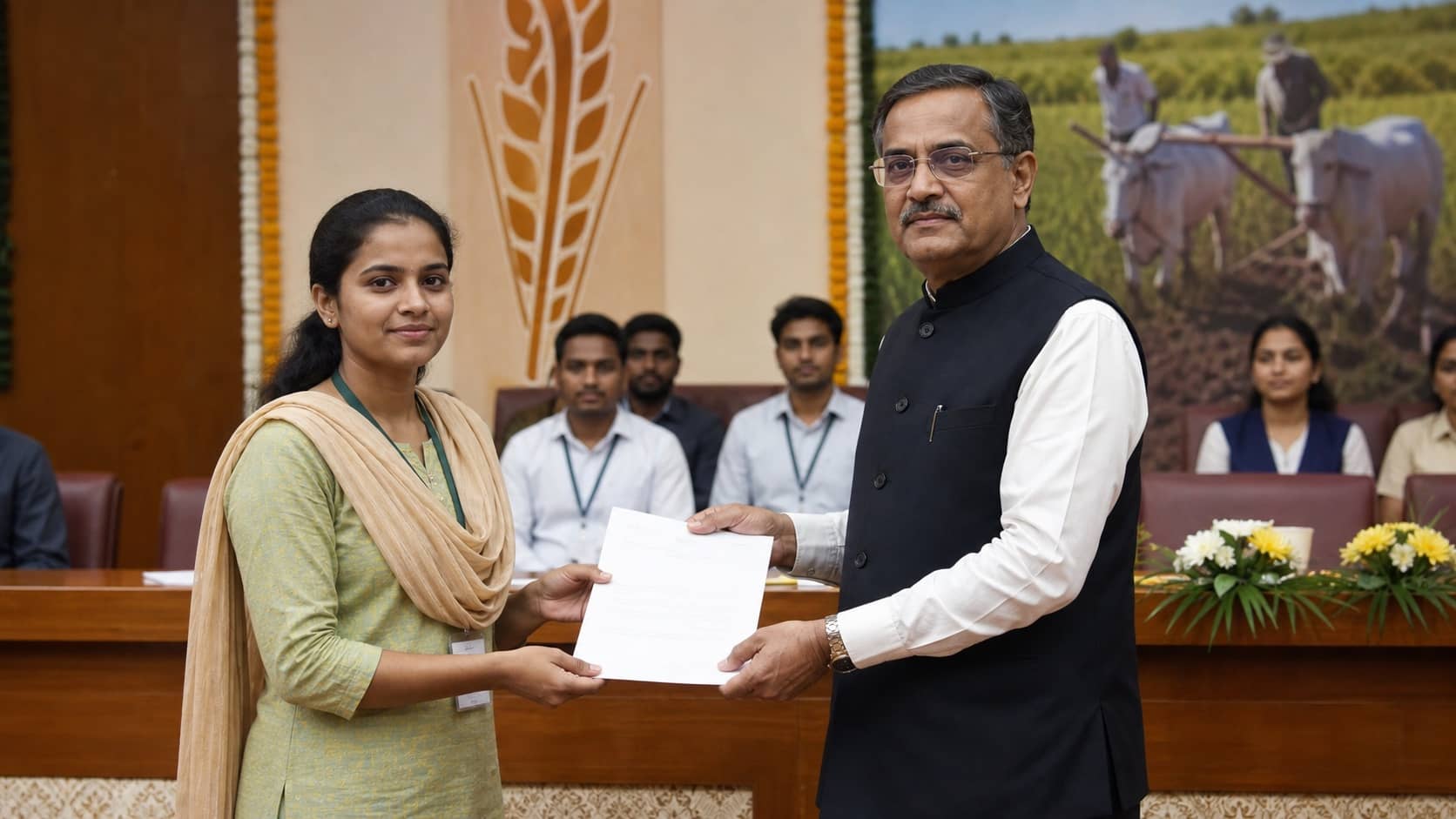 Young agriculture graduate receiving a government appointment letter