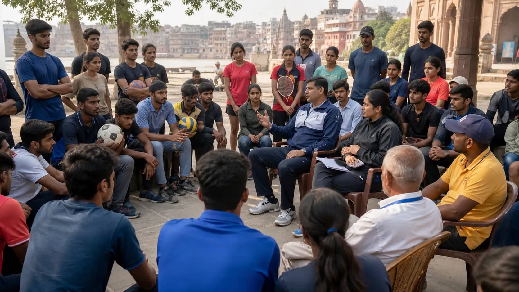 College athletes and students gathered for a sports dialogue programme