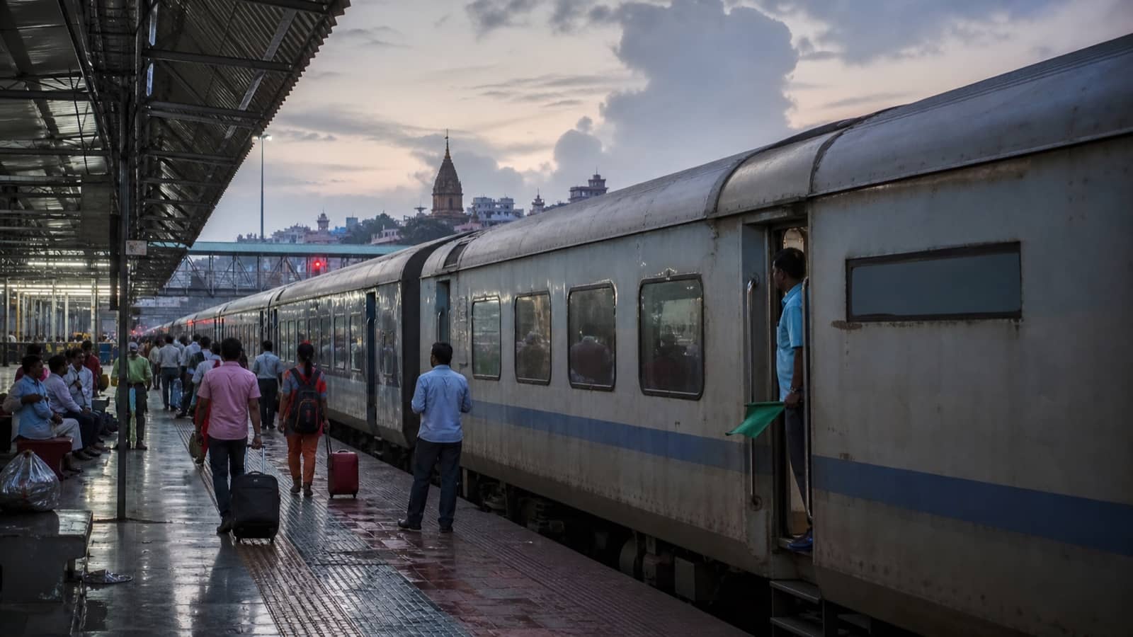 An intercity train at a Varanasi railway platform ahead of a new cross-region service