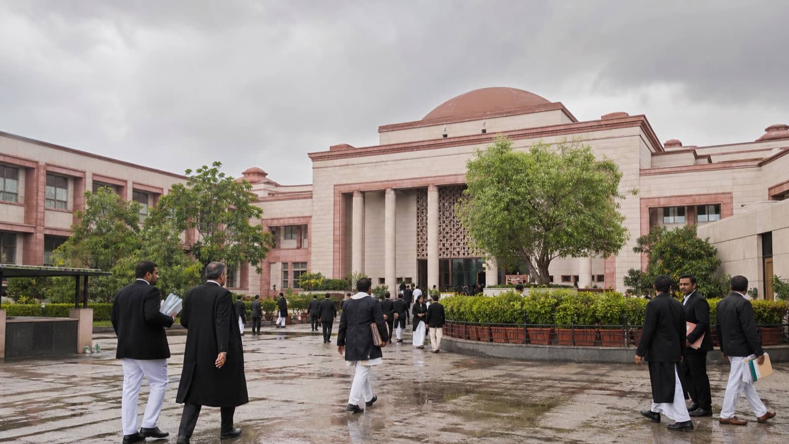 Lawyers walking outside a court complex in Varanasi